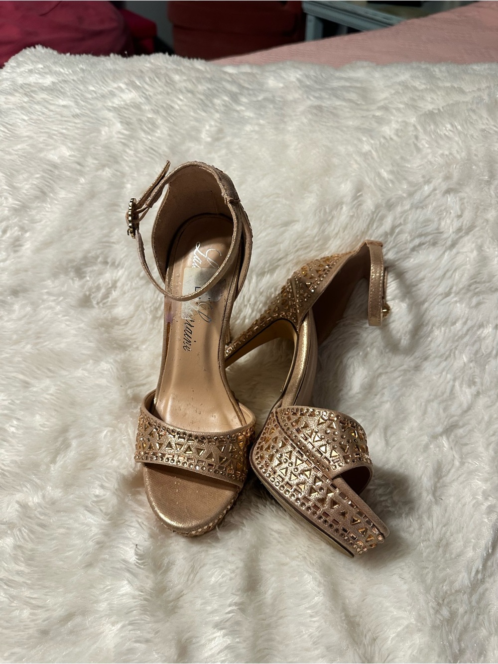 Lauren Lorraine Metallic Gold Studded Open-Toe Ankle-Strap Heels